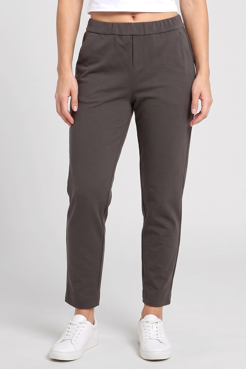 Women Regular Fit Plain Straight Leg Pants, Dark Olive