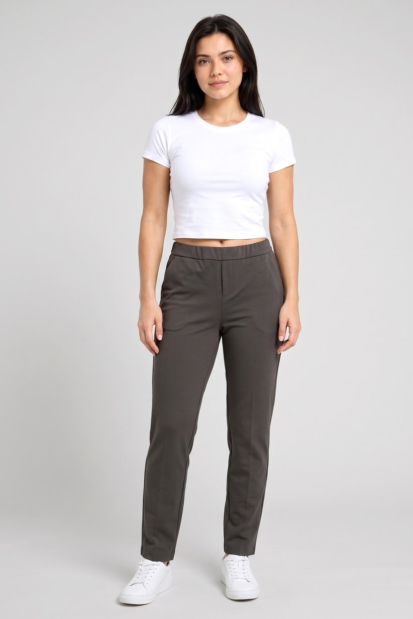 Women Regular Fit Plain Straight Leg Pants, Dark Olive