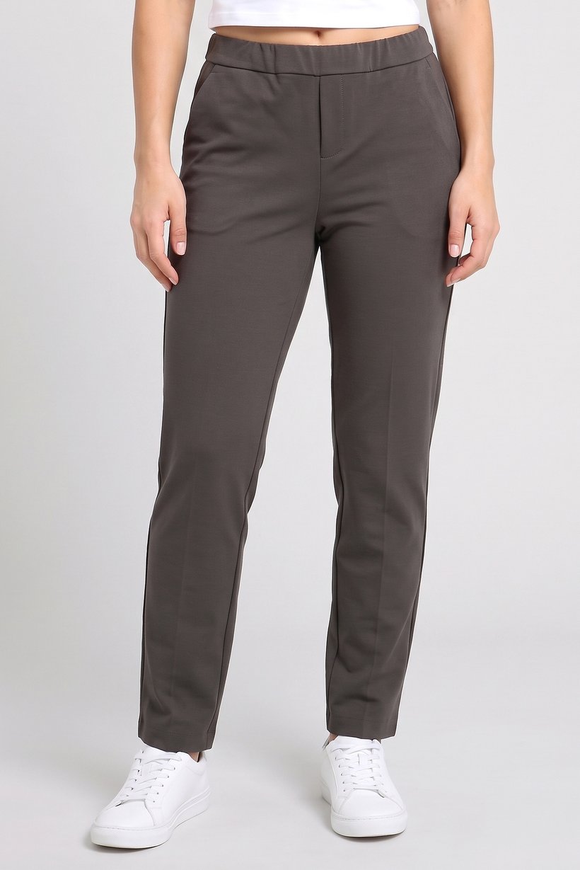 Women Regular Fit Plain Straight Leg Pants, Dark Olive