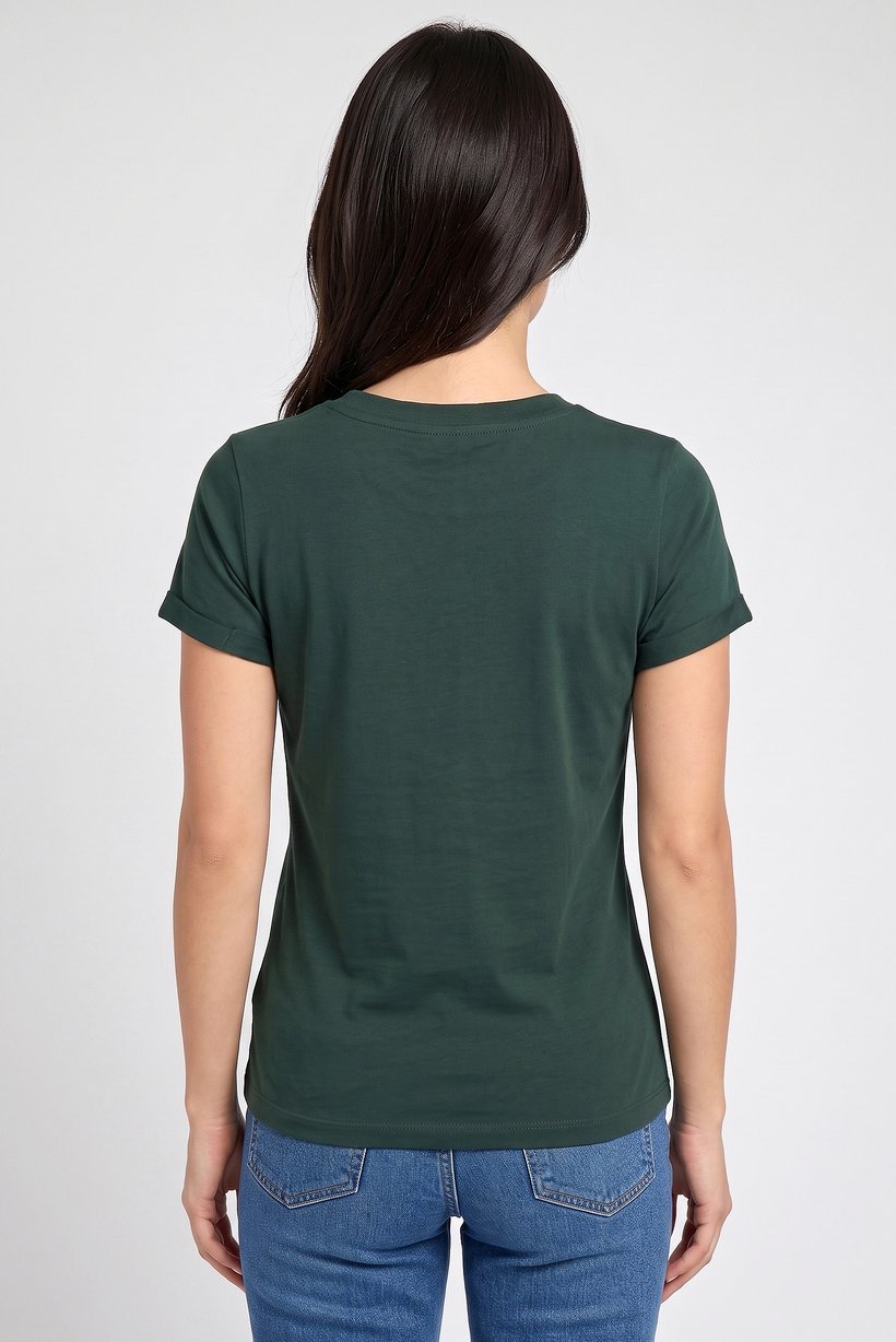 Women Crew Neck Short Sleeve Plain T-Shirt, Dark Green