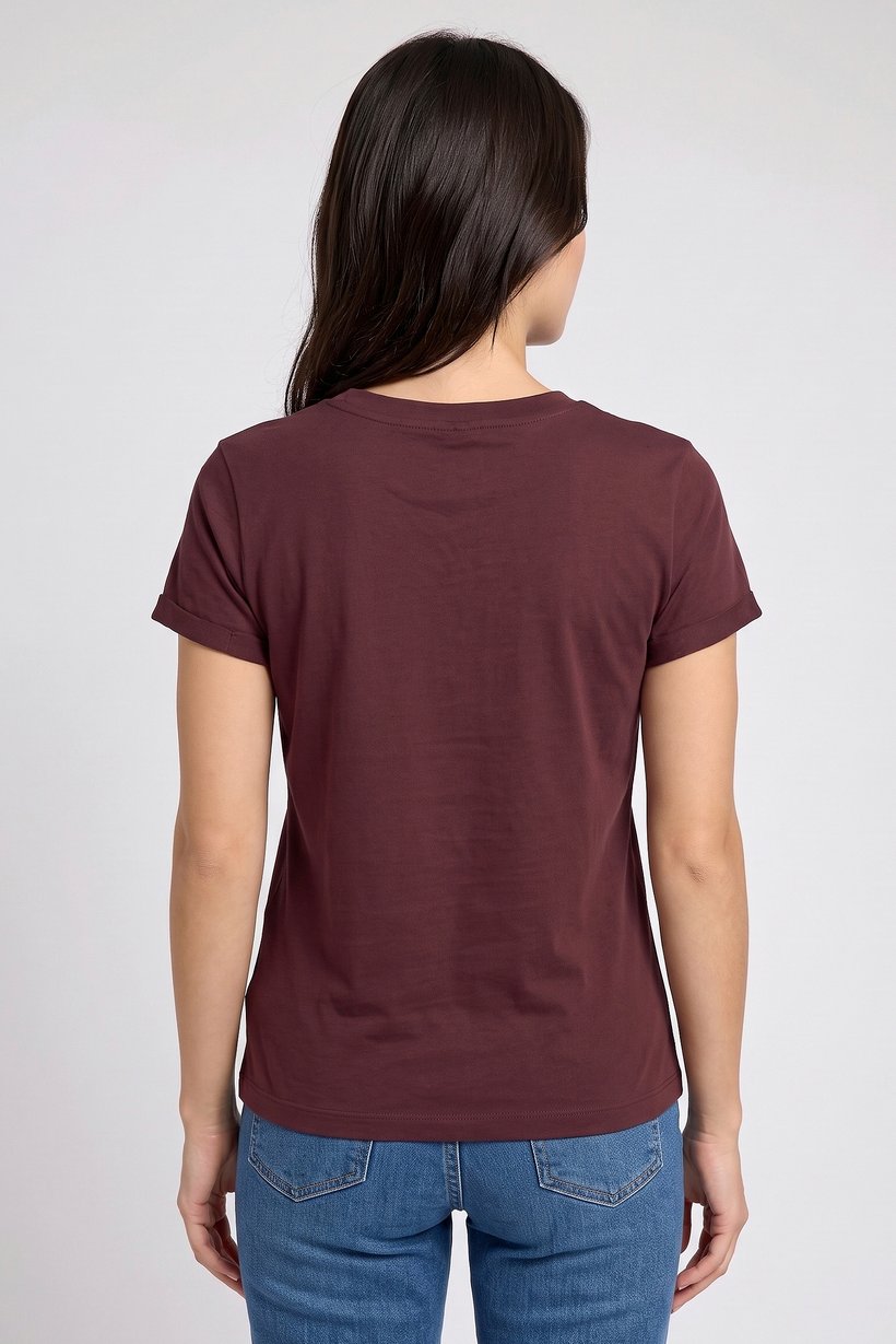 Women Crew Neck Short Sleeve Plain T-Shirt, Burgundy