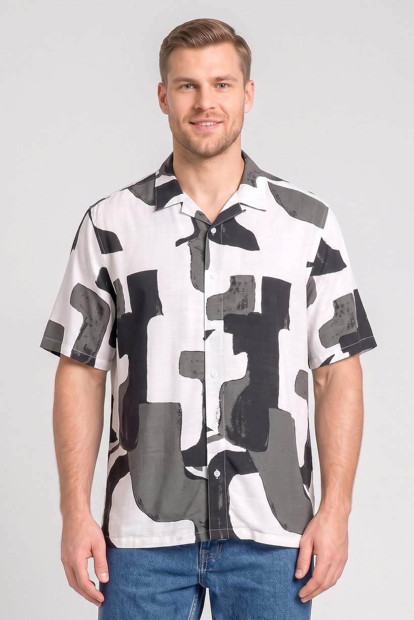 Men Regular Fit Graphic Print Short Sleeve Casual Shirt, Multicolor
