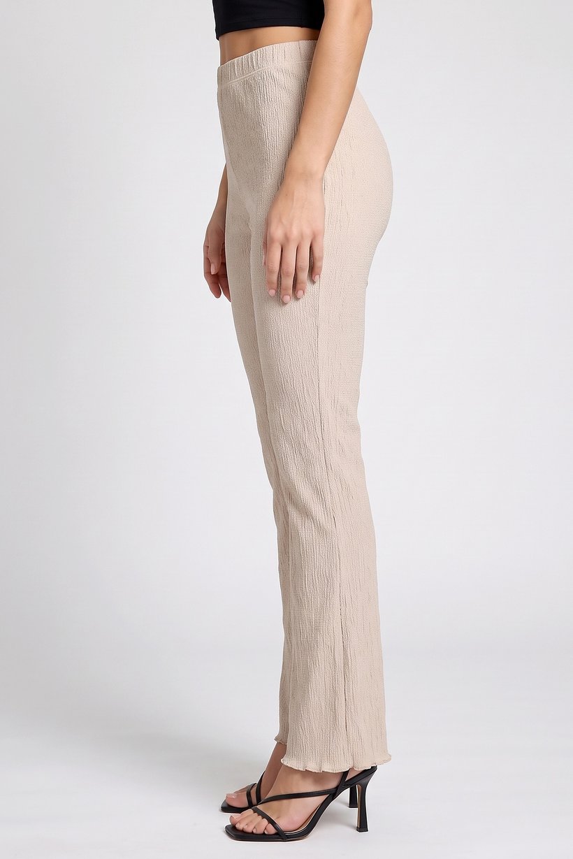 Women Regular Fit Textured Wide Leg Pants, Beige