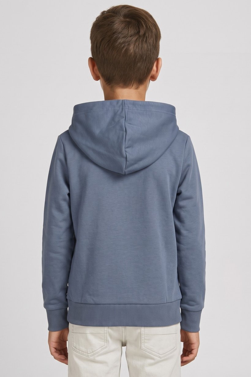 Kids Boy Graphic Print Long Sleeve Hoodie, Dusty Blue