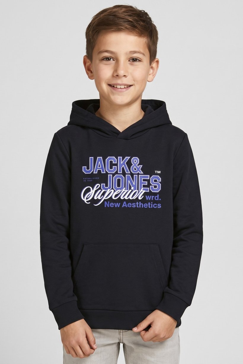 Kids Boy Graphic Print Long Sleeve Hoodie, Navy