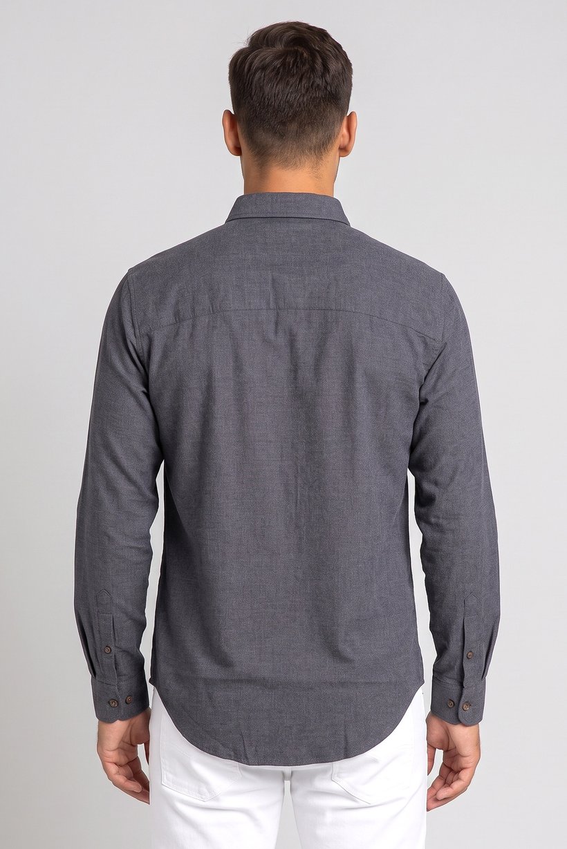 Men Regular Fit Plain Long Sleeve Casual Shirt, Dark Grey