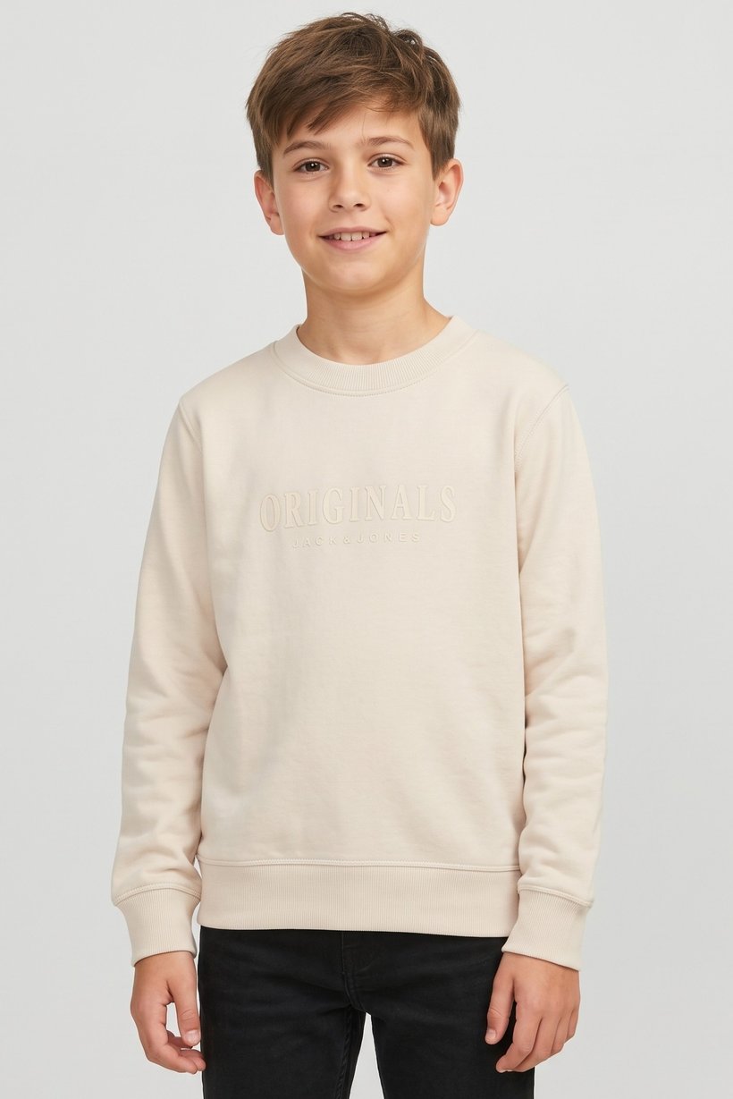 Kids Boys Brand Logo Long Sleeve Sweatshirt, Beige