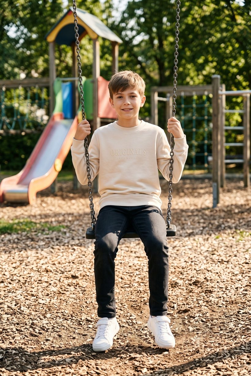 Kids Boys Brand Logo Long Sleeve Sweatshirt, Beige