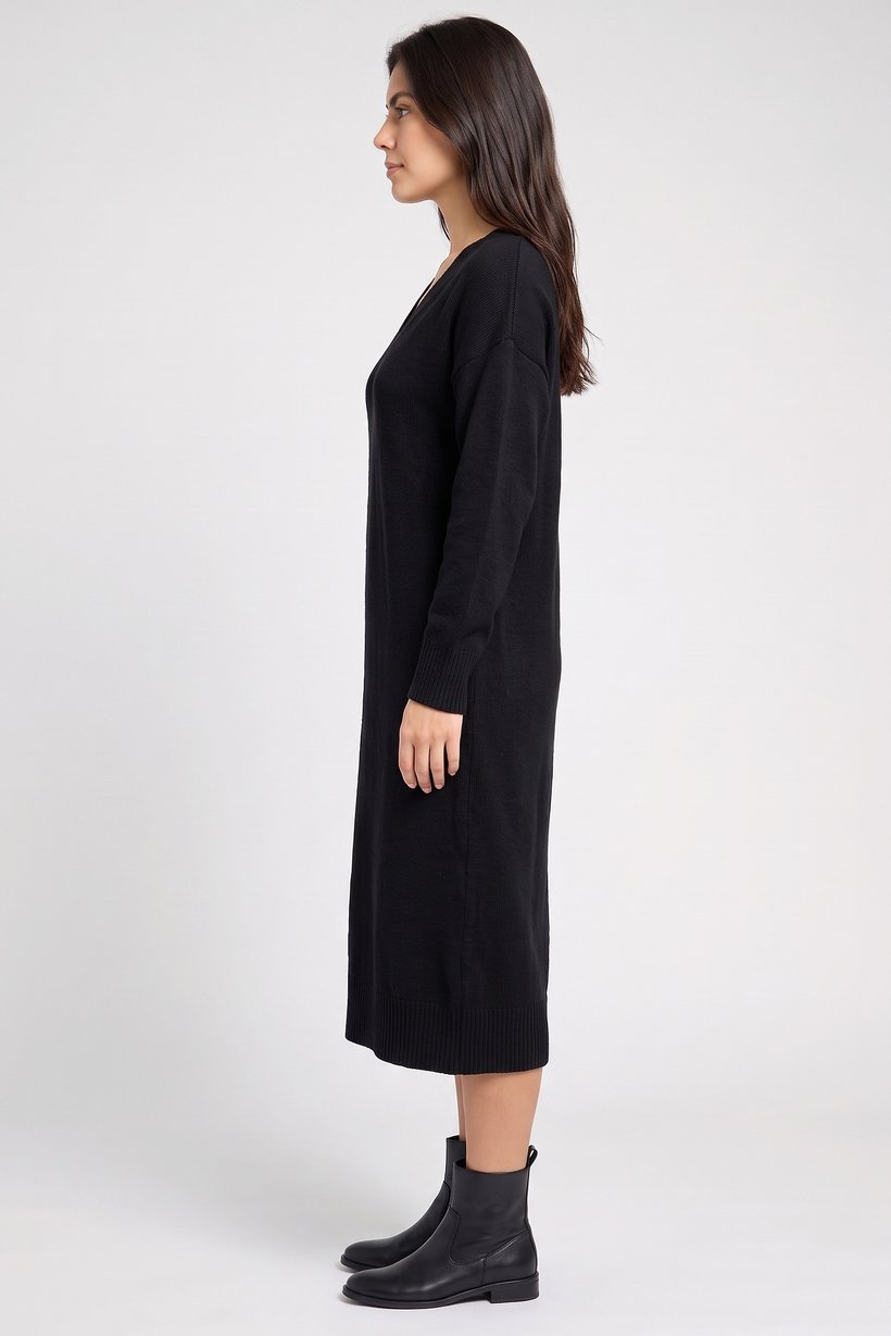Women Knitted Sweater Dress, Black