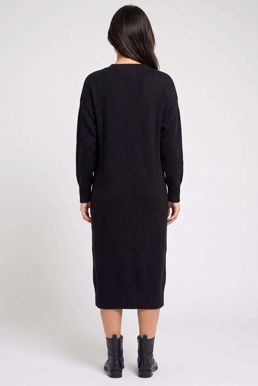 Women Knitted Sweater Dress, Black