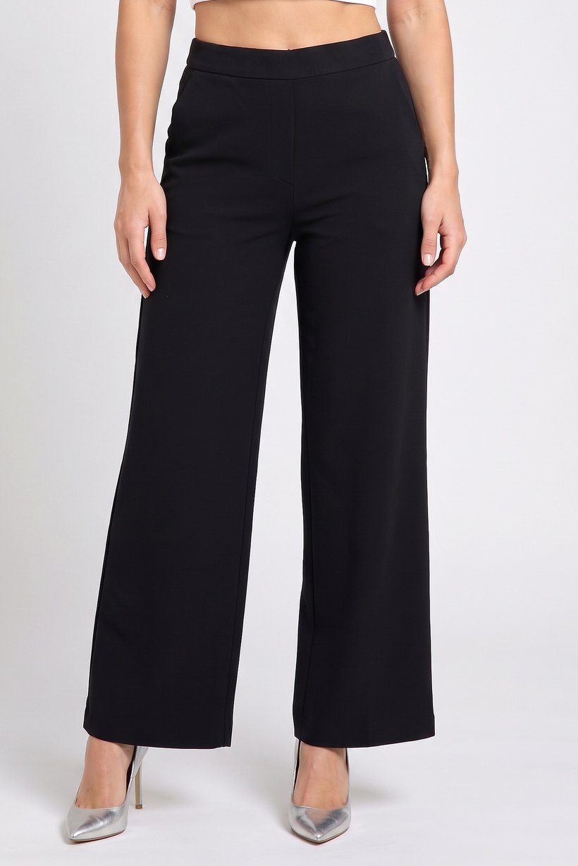 Women Regular Fit Solid Wide Leg Pants, Black