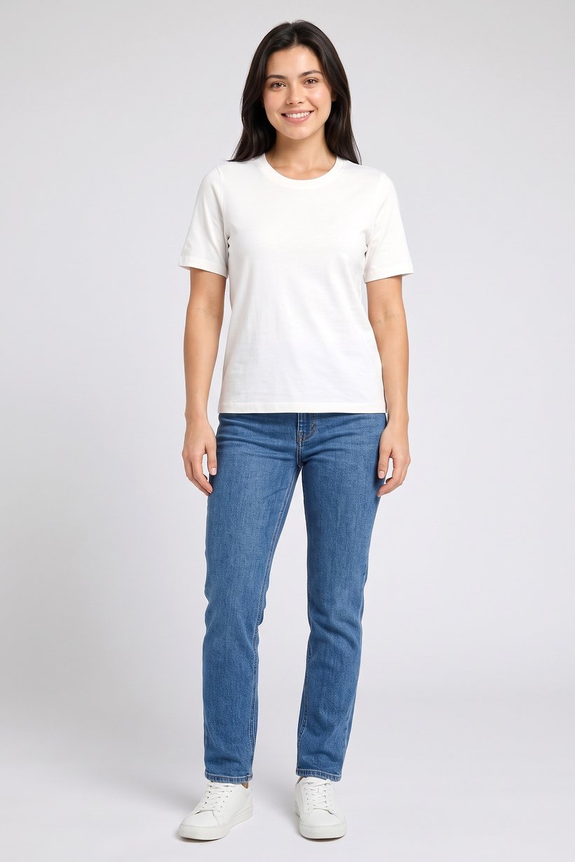 Women Crew Neck Short Sleeve Plain T-Shirt, Off White
