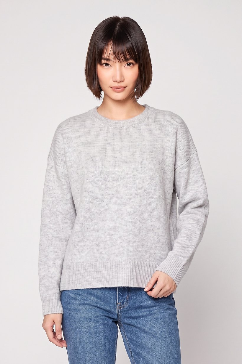 Women Crew Neck Knitted Sweater, Light Grey