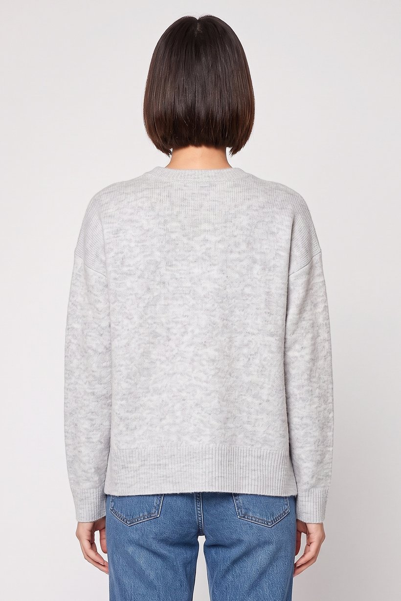 Women Crew Neck Knitted Sweater, Light Grey