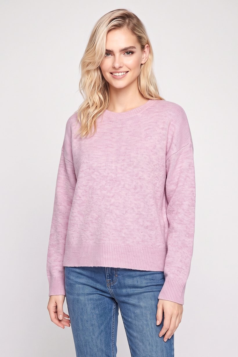 Women Crew Neck Knitted Sweater, Pink