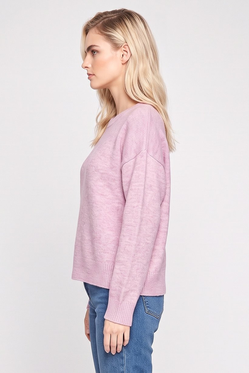 Women Crew Neck Knitted Sweater, Pink