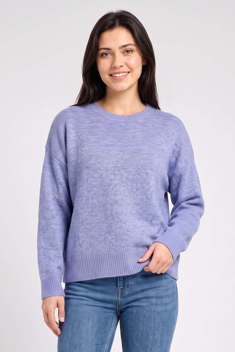 Women Crew Neck Knitted Sweater, Light Blue
