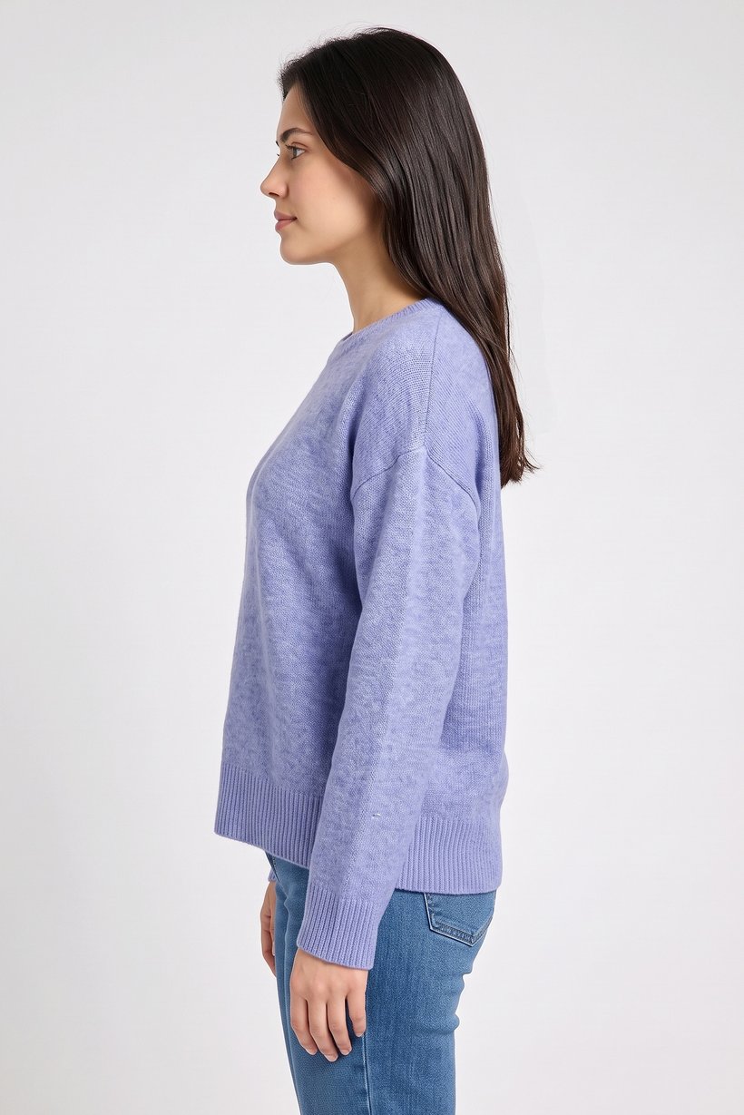 Women Crew Neck Knitted Sweater, Light Blue