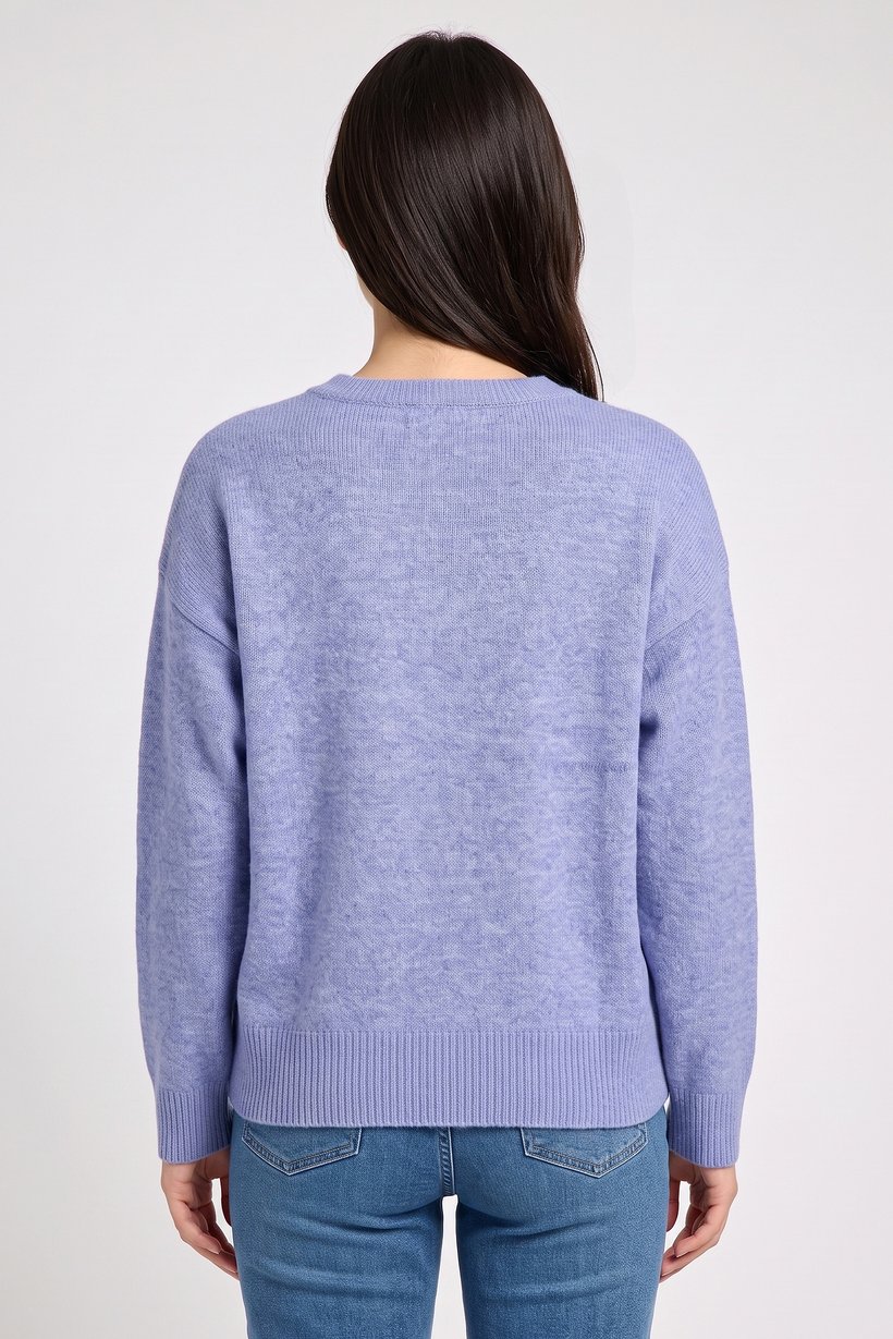 Women Crew Neck Knitted Sweater, Light Blue
