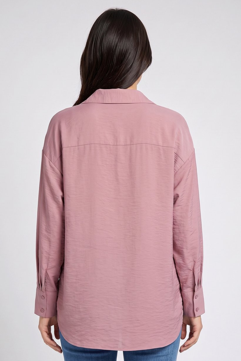 Women Oversized Fit Plain Long Sleeve Shirt, Dusty Pink