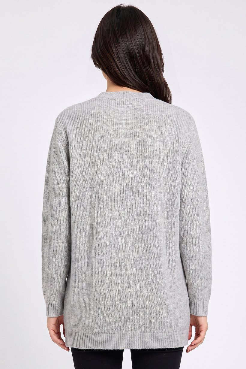 Women Split Neck Knitted Cardigan, Grey