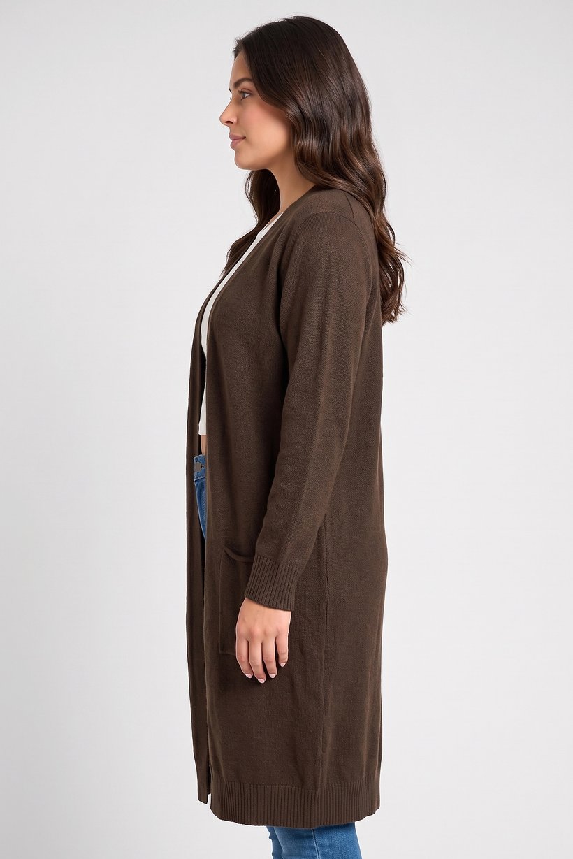 Women Knitted Long Sleeve Cardigan, Chocolate