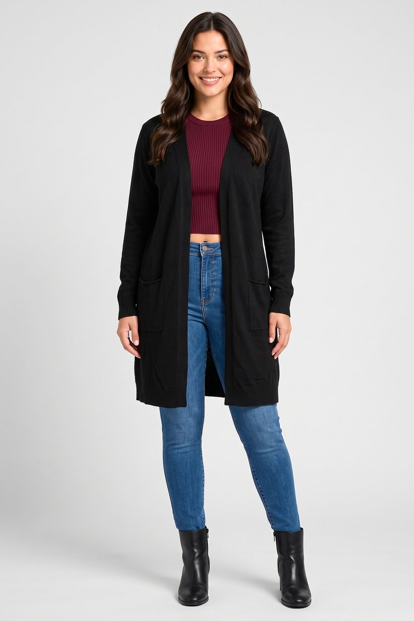Women Knitted Long Sleeve Cardigan, Black