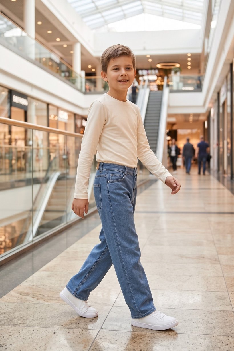 Kids Boy Baggy Fit Washed Denim Jeans, Blue