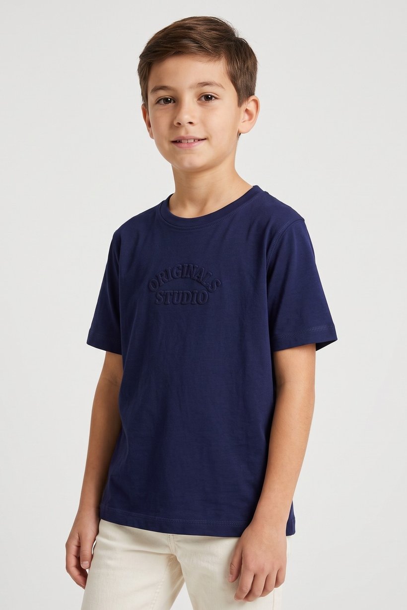 Kids Boy Short Sleeve Embroidered T-Shirt, Navy Blue