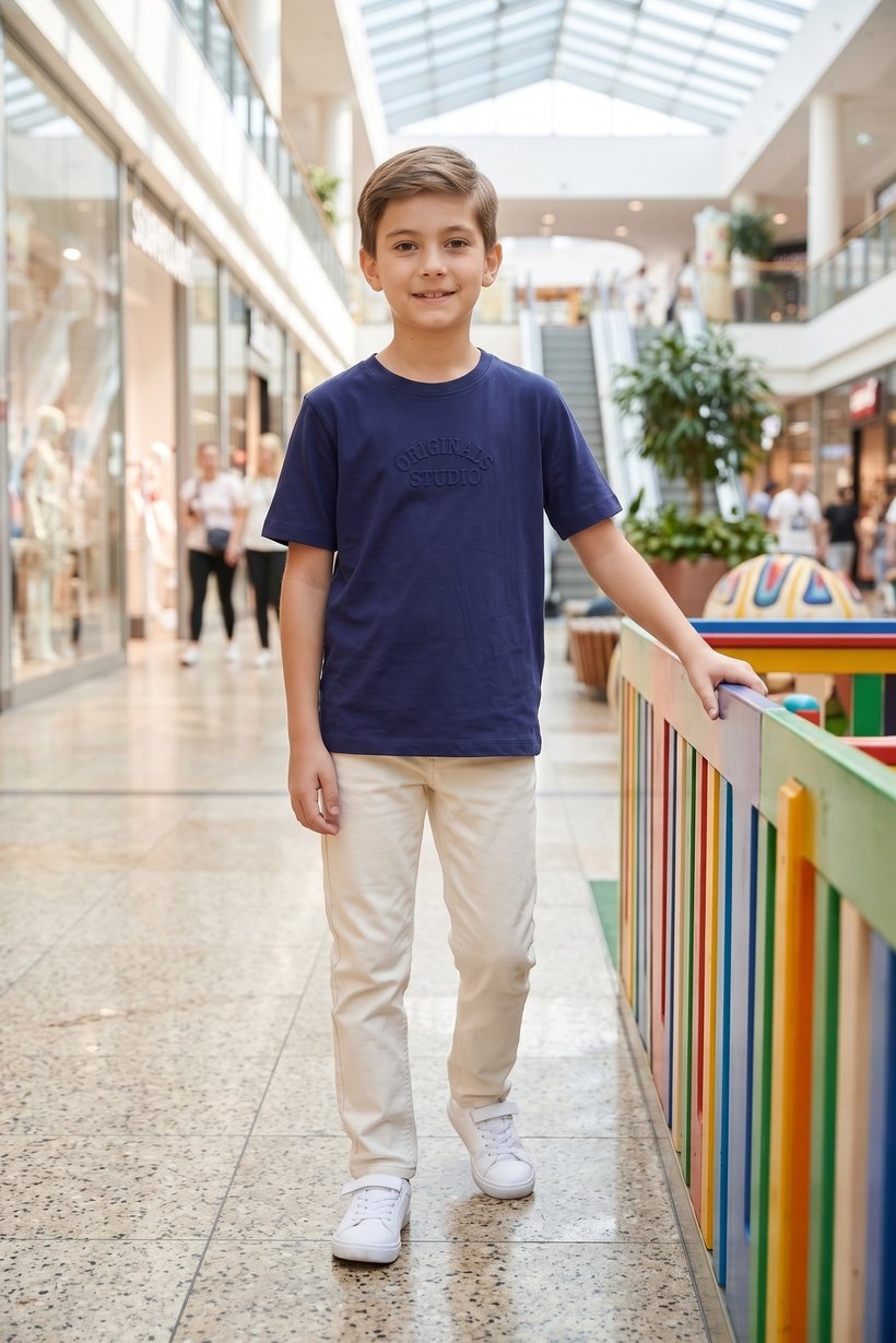 Kids Boy Short Sleeve Embroidered T-Shirt, Navy Blue