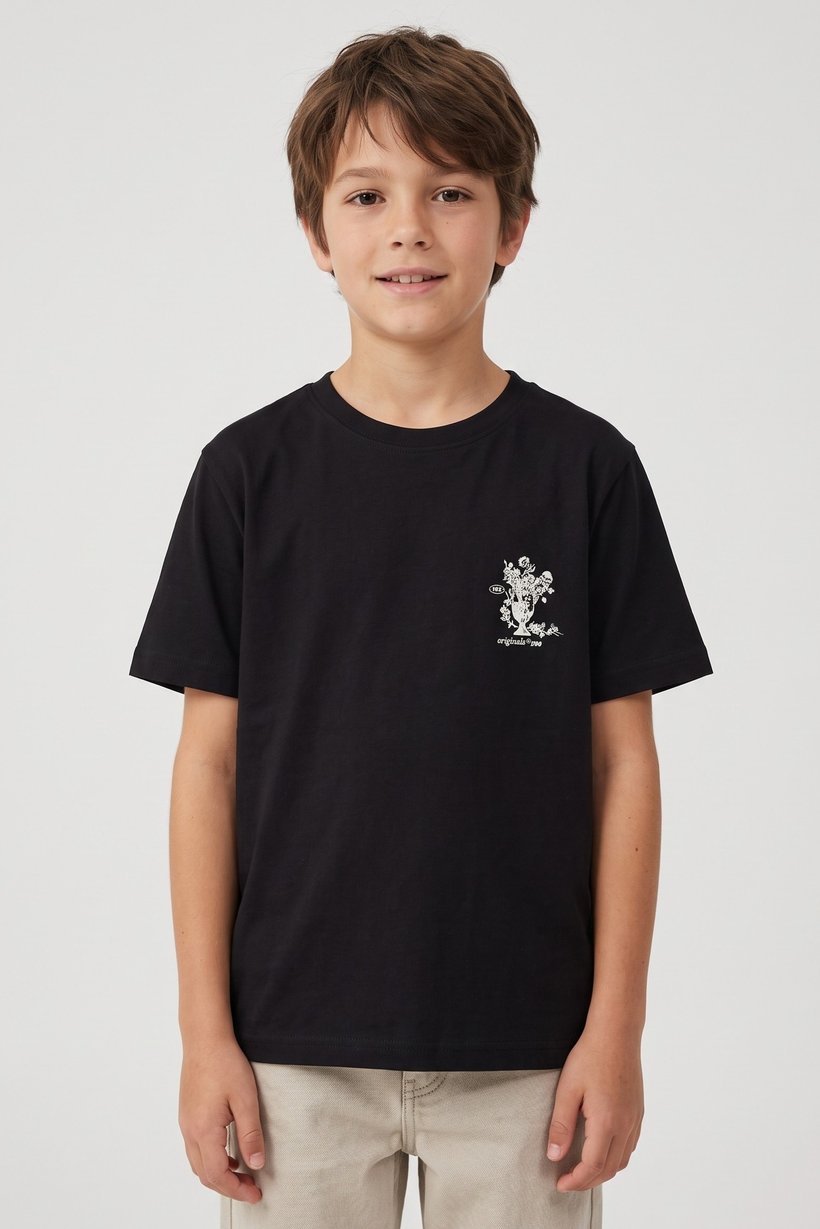Kids Boy Short Sleeve Graphic Print T-Shirt, Black