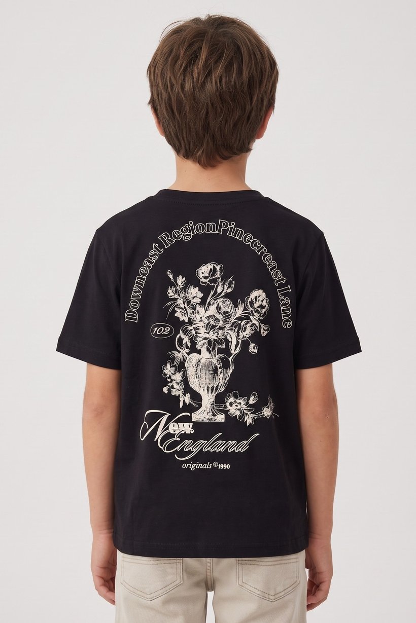 Kids Boy Short Sleeve Graphic Print T-Shirt, Black