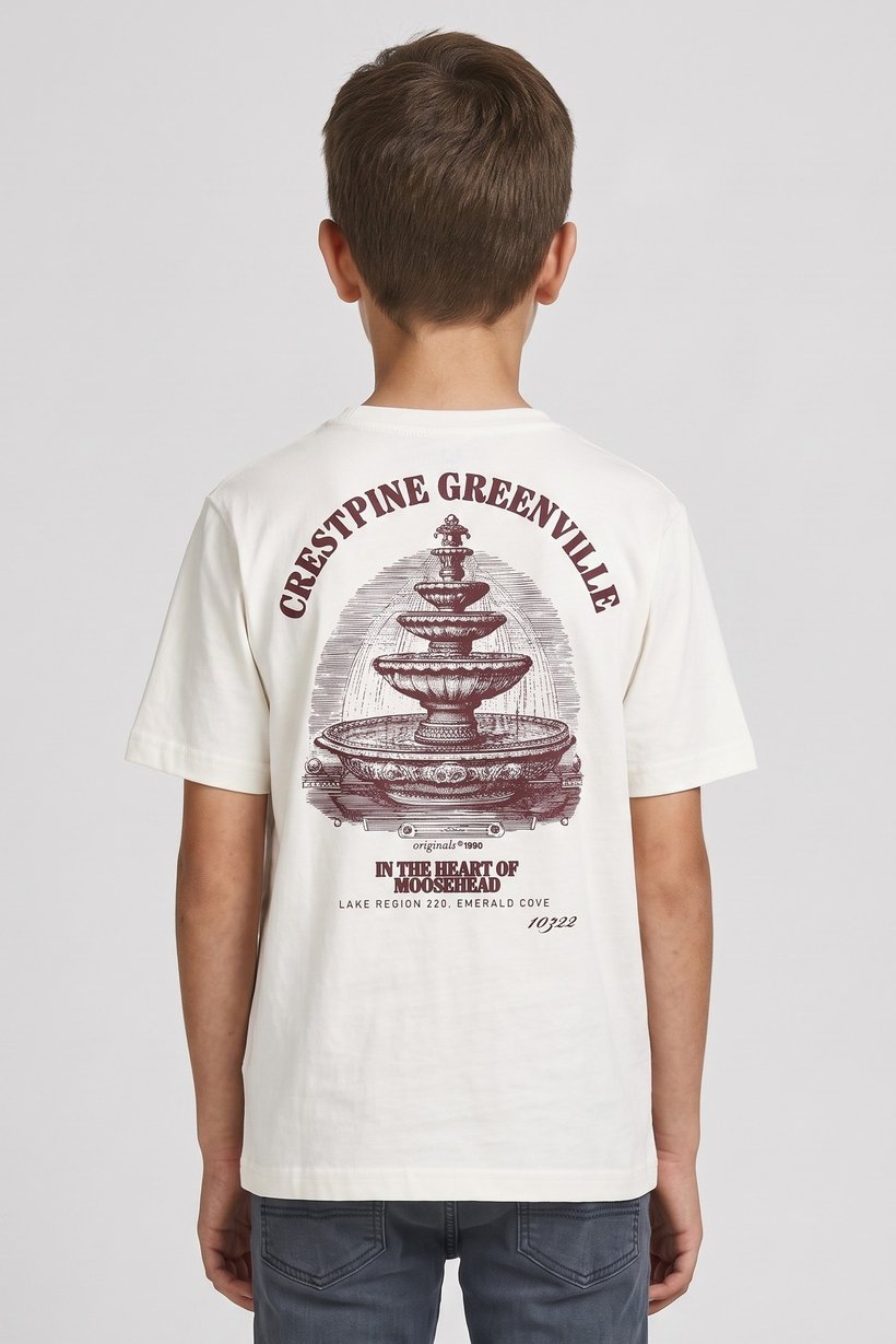 Kids Boy  Short Sleeve Graphic Printed T-Shirt, Off White