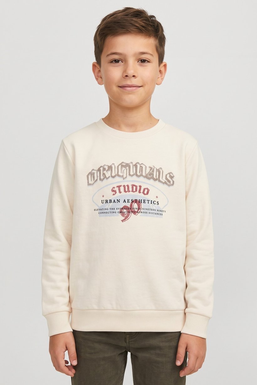 Kids Boy Graphic Print Long Sleeve Sweatshirt, Light Beige