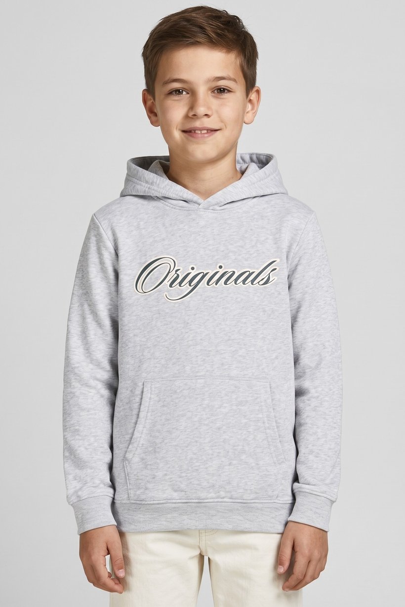 Kids Boy Graphic Printed Long Sleeve Hoodie, Light Grey