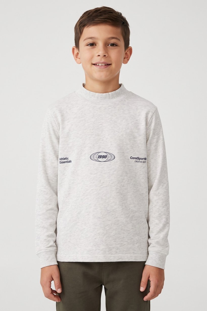Kids Boys Graphic Printed Long Sleeve Sweatshirt, Heather Grey