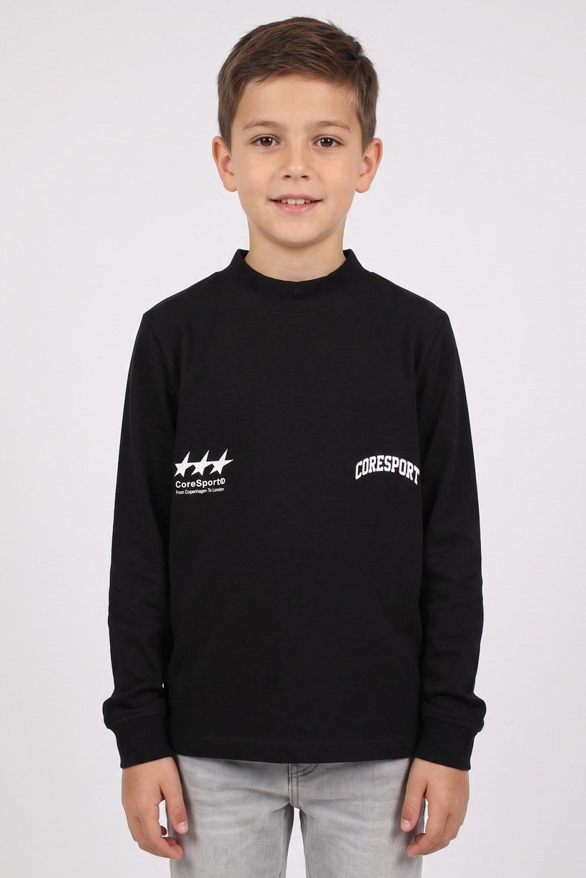 Kids Boy Graphic Print Long Sleeve Sweatshirt, Black