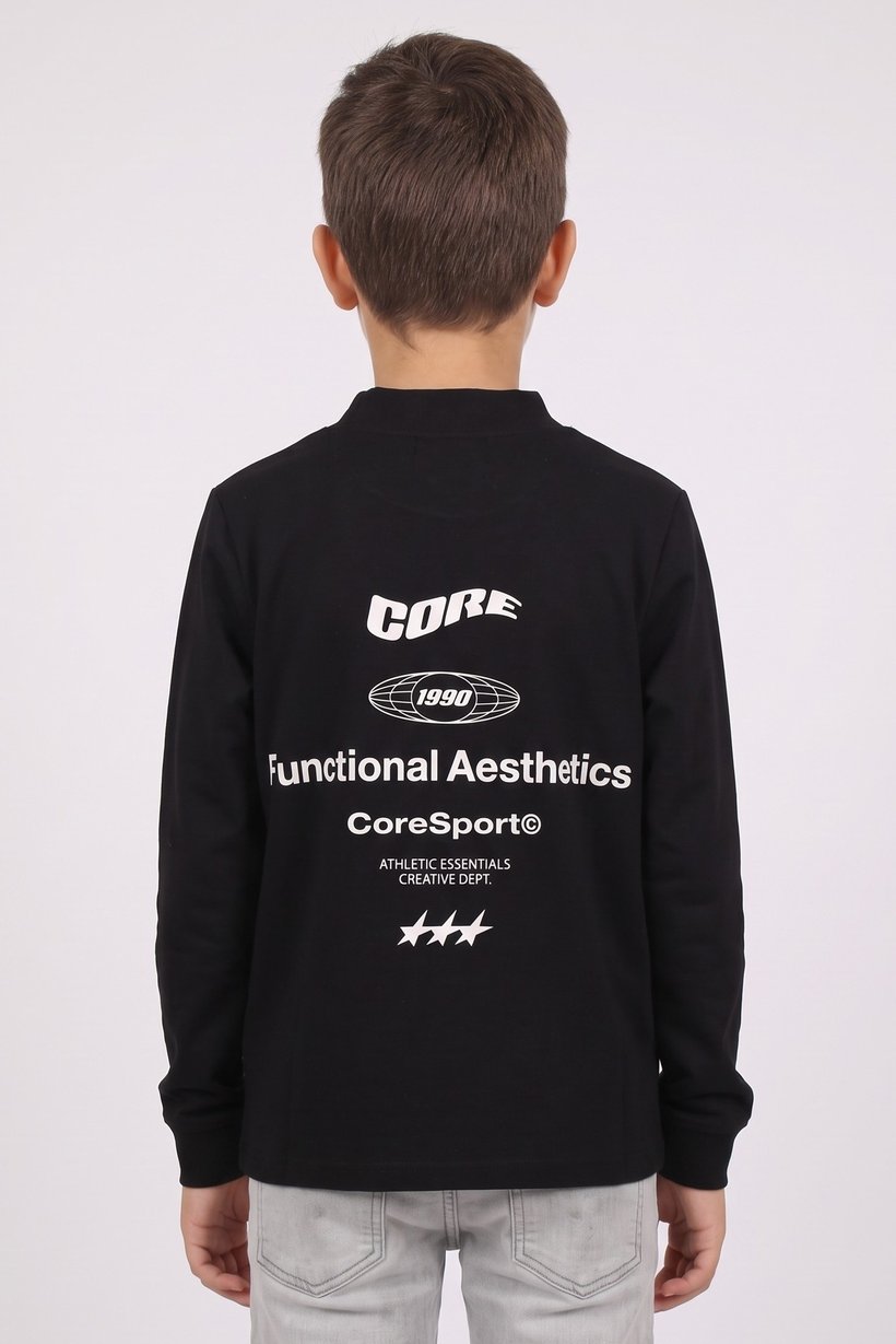 Kids Boy Graphic Print Long Sleeve Sweatshirt, Black