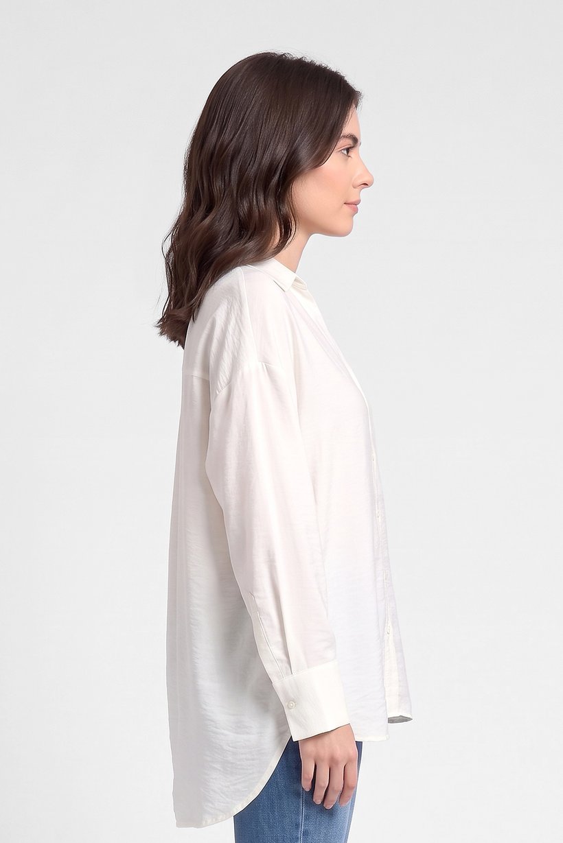 Women Oversized Fit Plain Long Sleeve Shirt, Off White