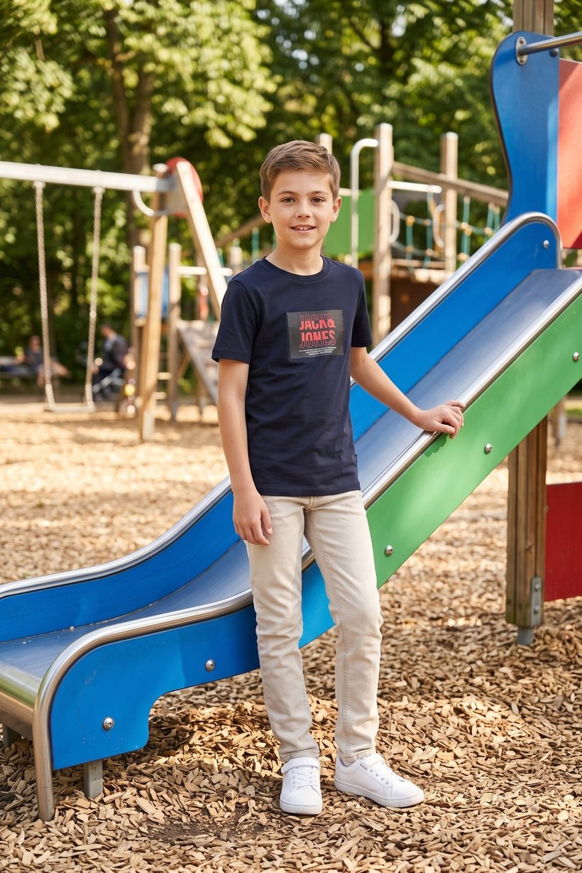 Kids Boy Brand Logo Short Sleeve T-Shirt, Navy Blue