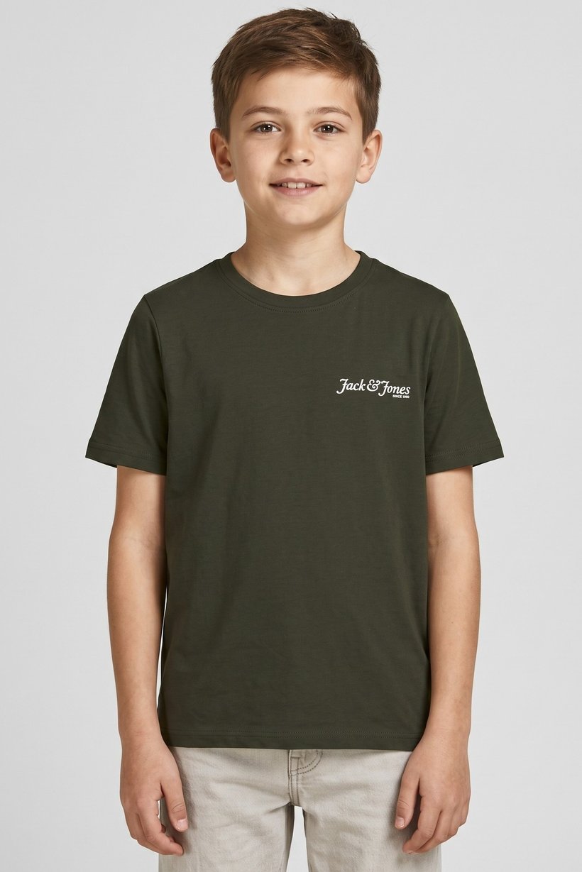 Kids Boy Short Sleeve Brand Logo T-Shirt, Dark Green