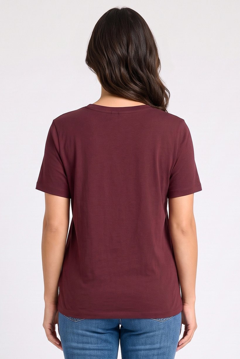 Women Crew Neck Short Sleeve Graphic Print T-Shirt, Maroon