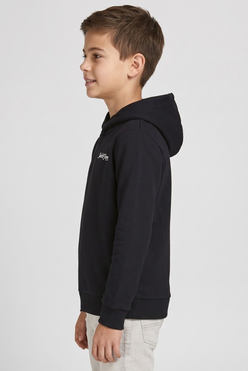 Kids Boy Brand Logo Long Sleeve Hoodie, Black