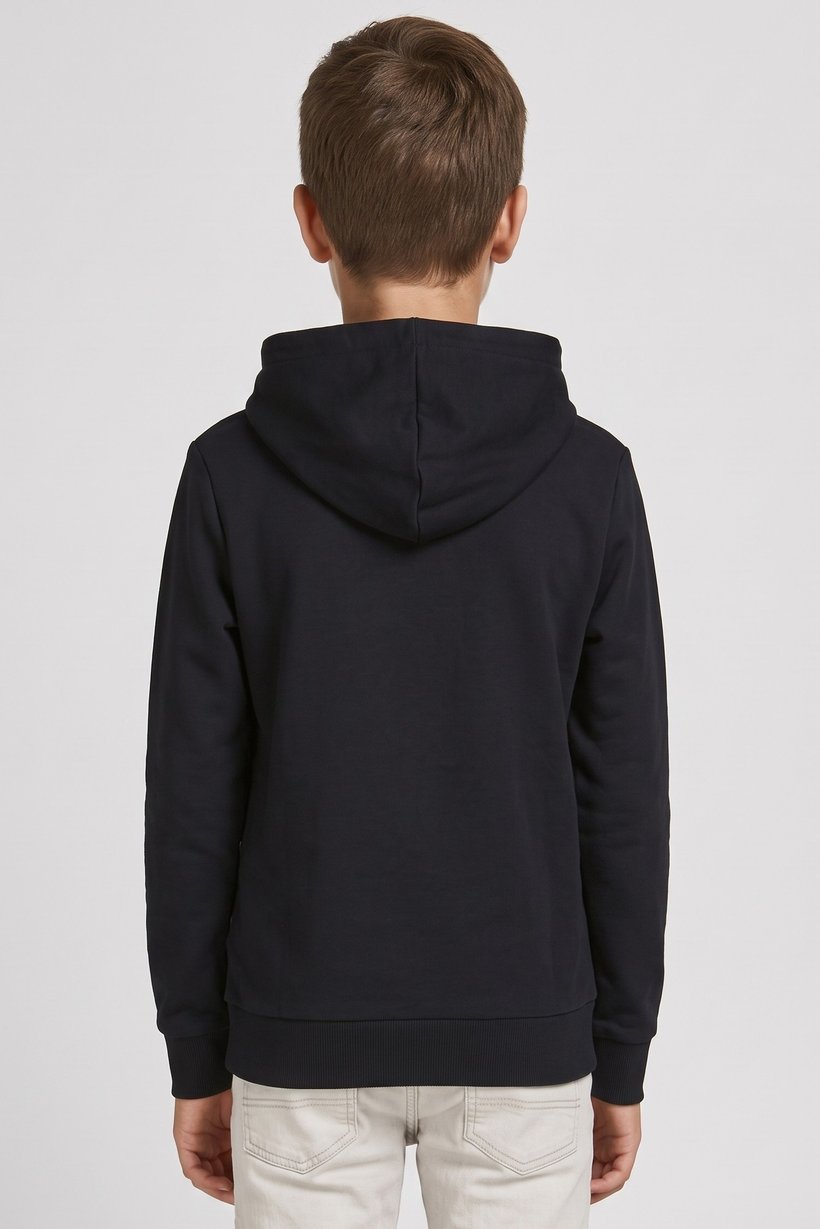 Kids Boy Brand Logo Long Sleeve Hoodie, Black