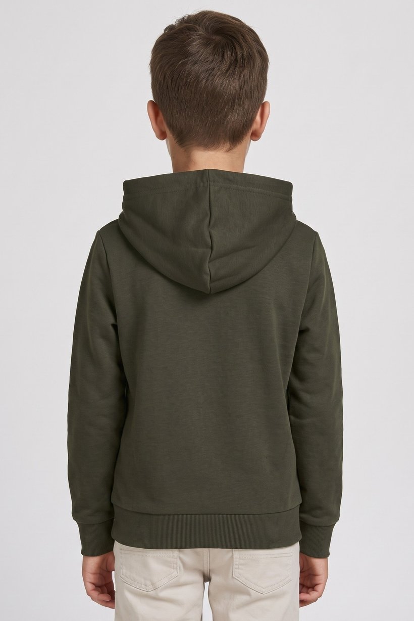Kids Boy Brand Logo Long Sleeve Hoodie, Olive