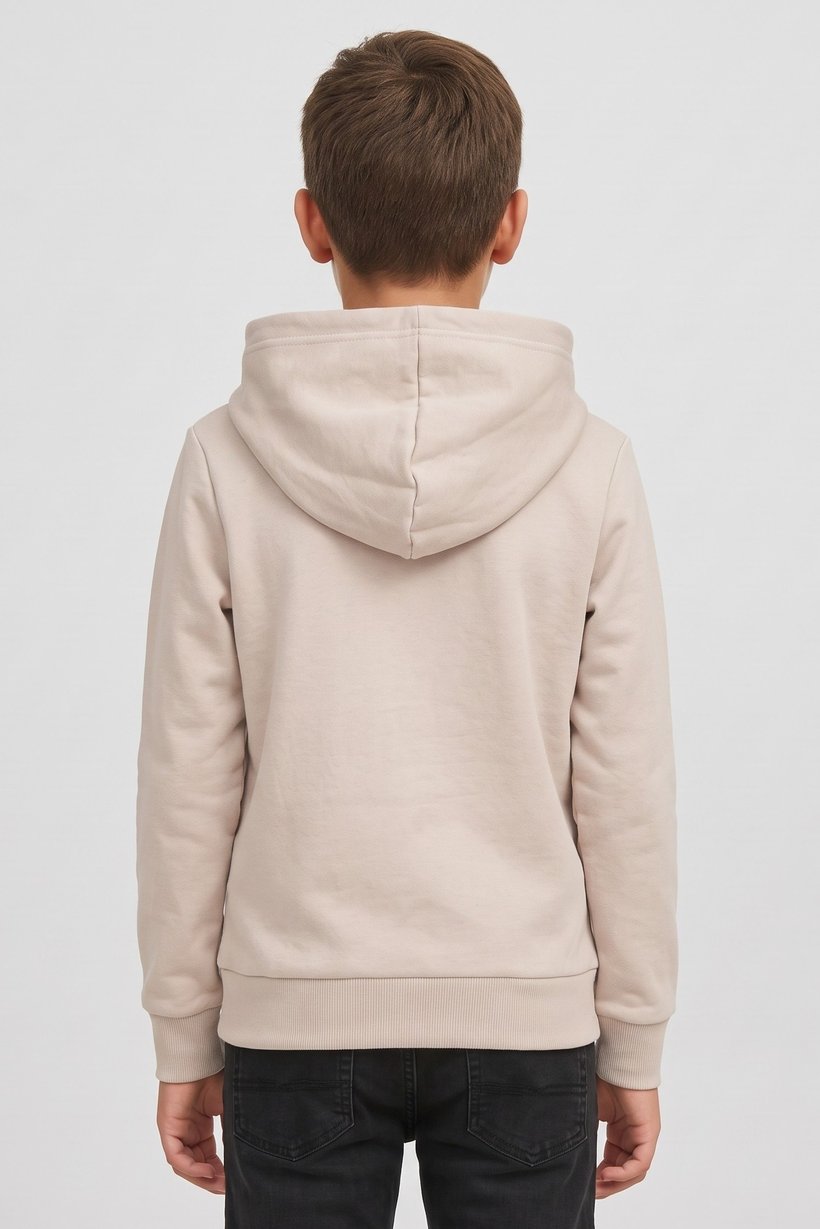 Kids Boy Brand Logo Long Sleeve Hoodie, Beige
