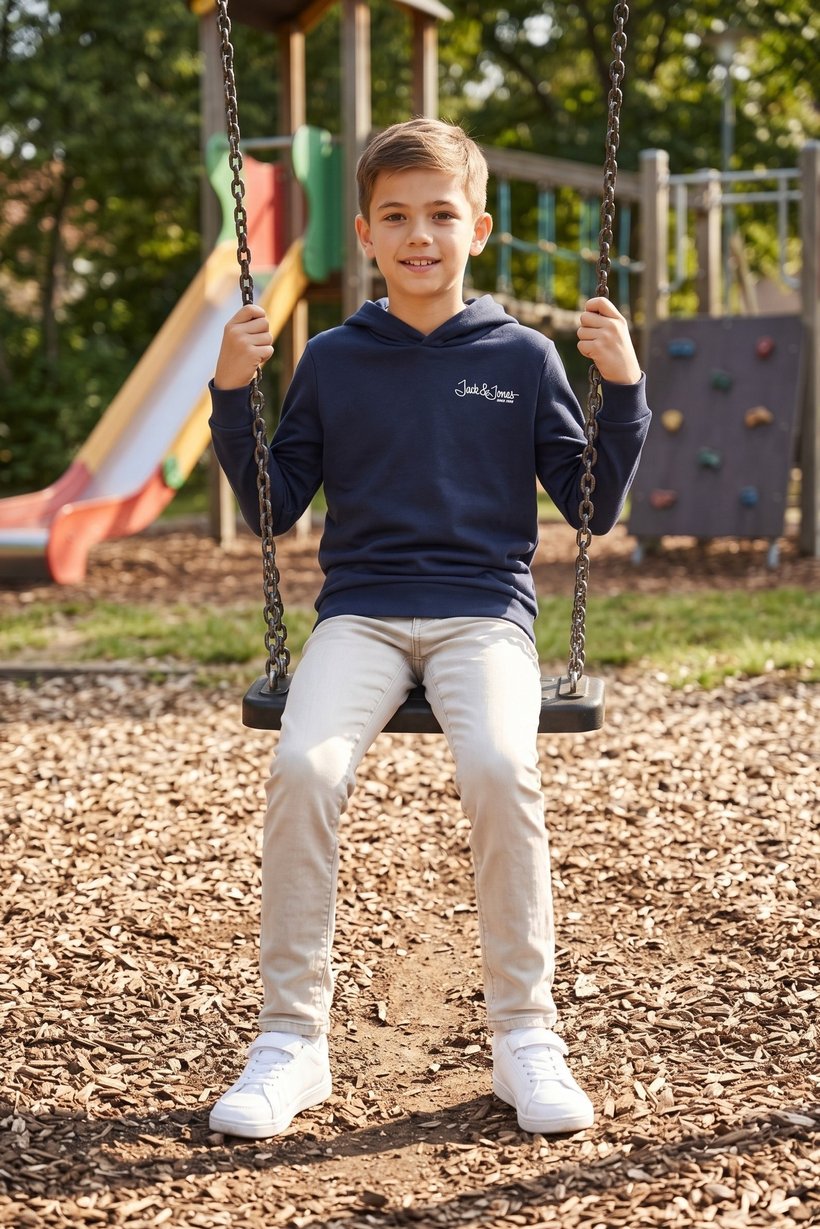 Kids Boy Brand Logo Long Sleeve Hoodie, Dark Navy