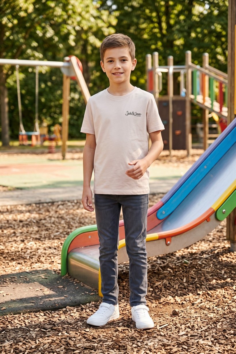 Kids Boy Crew Neck Short Sleeve Graphic Print T-Shirt, Beige