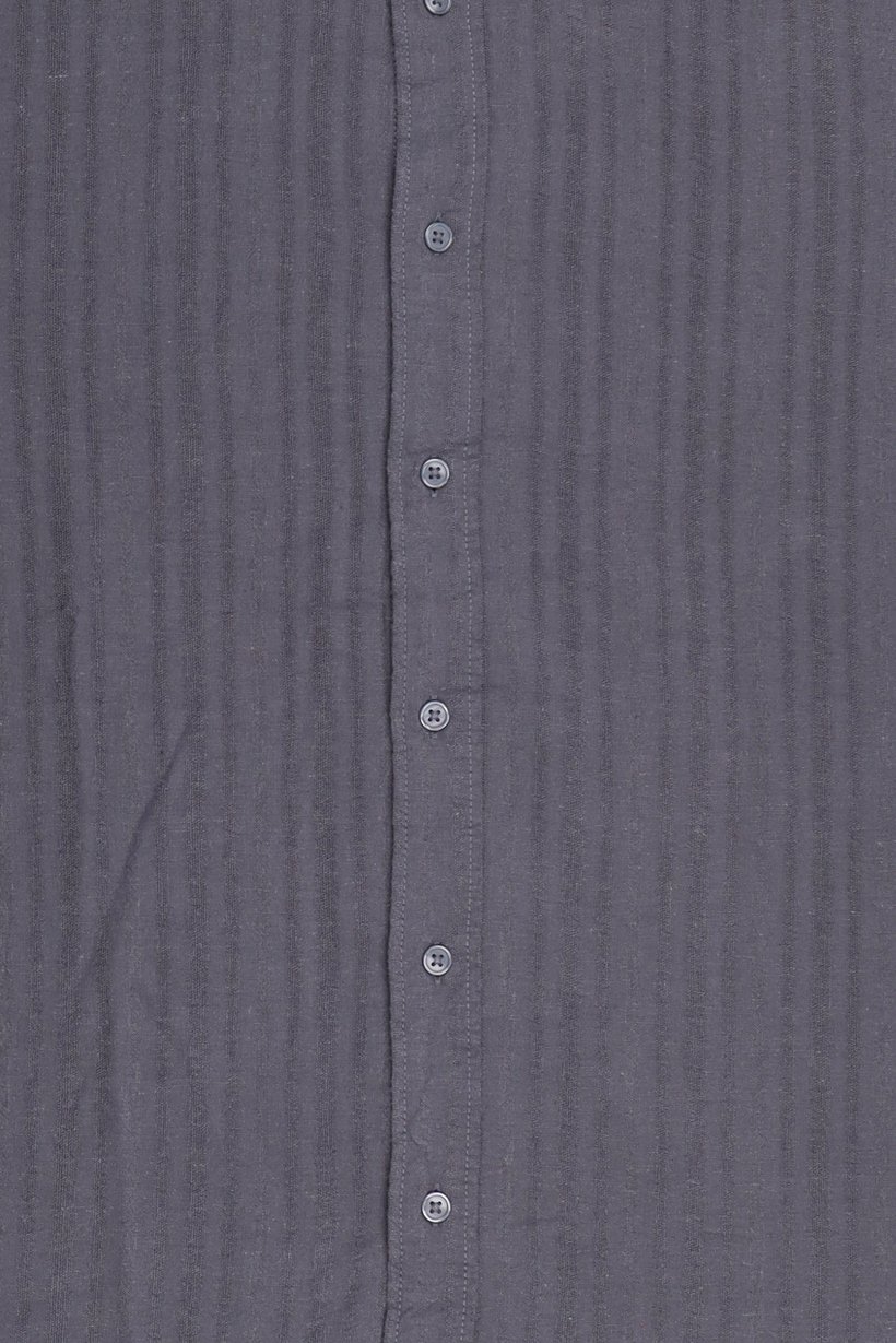 Men Regular Fit Stripe Long Sleeve Casual Shirt, Charcoal