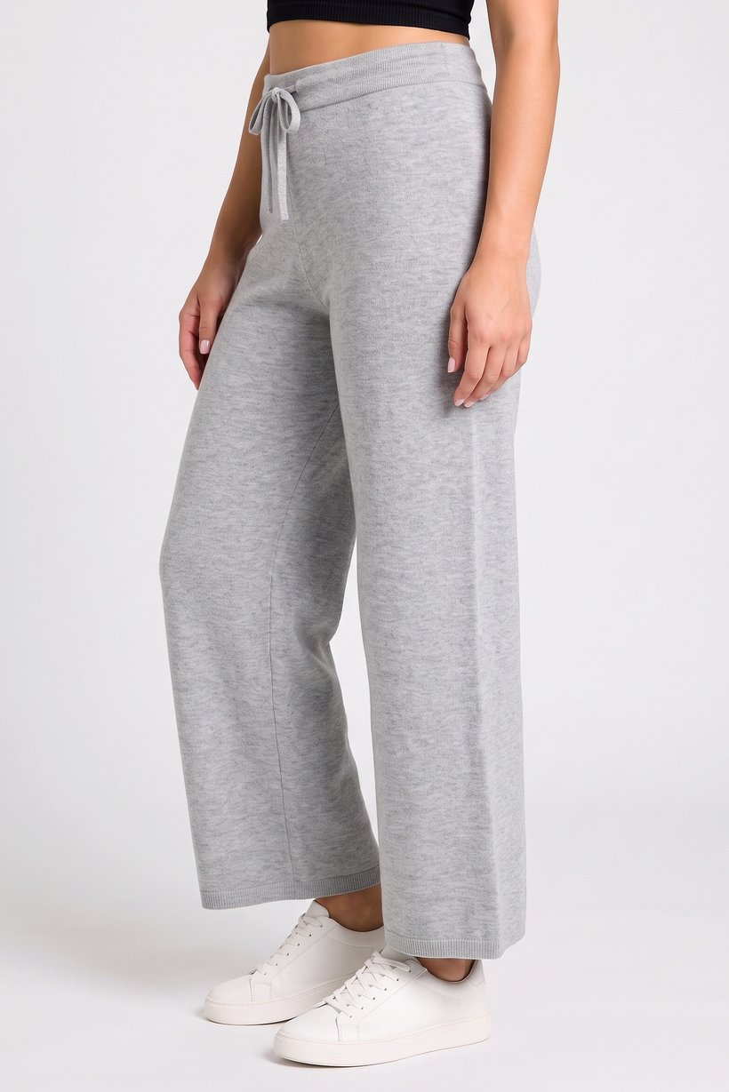 Women Regular Fit Knitted Wide Leg Pants, Grey